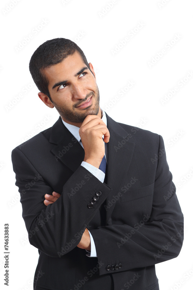 Arab business man thinking smiling looking sideways Arab business man thinking smiling looking sideways
