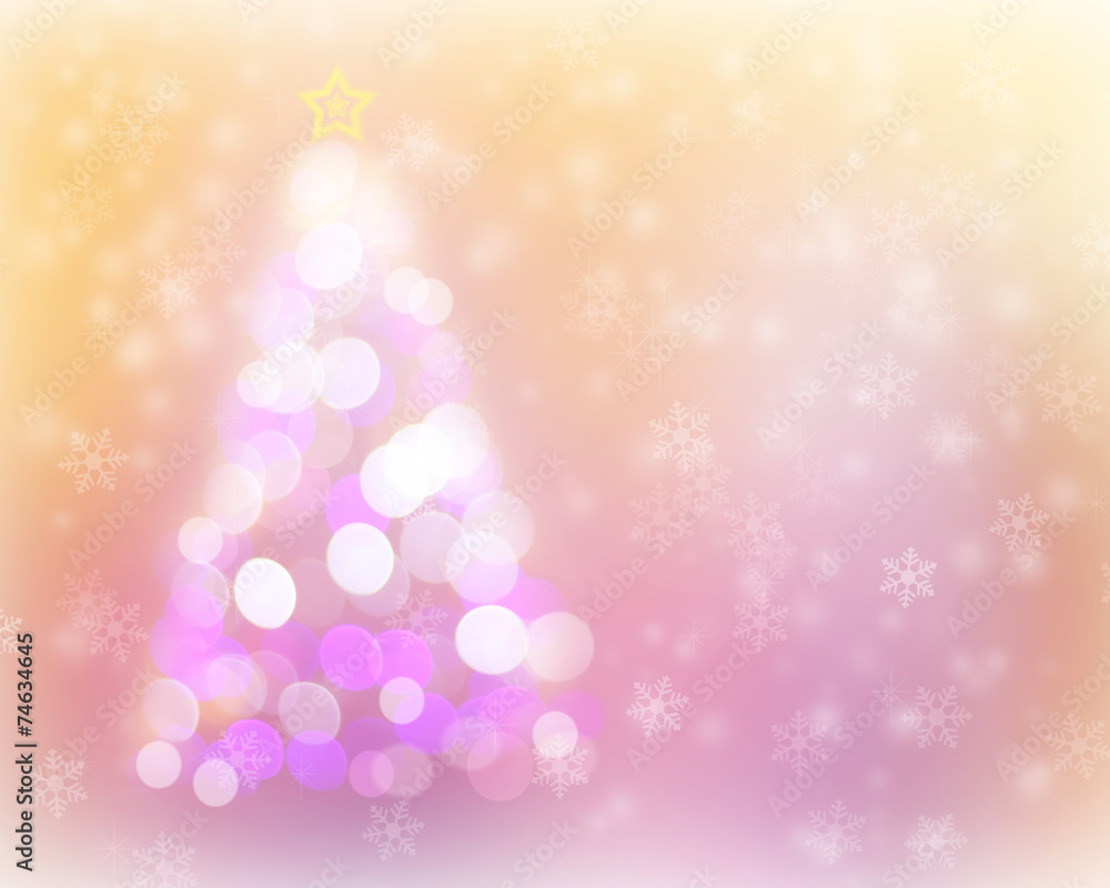 Defocused abstract christmas tree light bokeh and snow backgroun Defocused abstract christmas tree light bokeh and snow backgroun