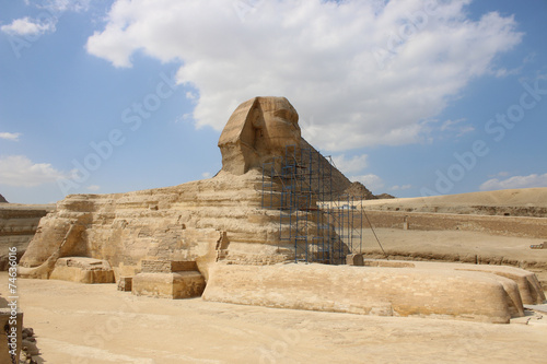 Sphinx on the restoration. Giza Egypt.