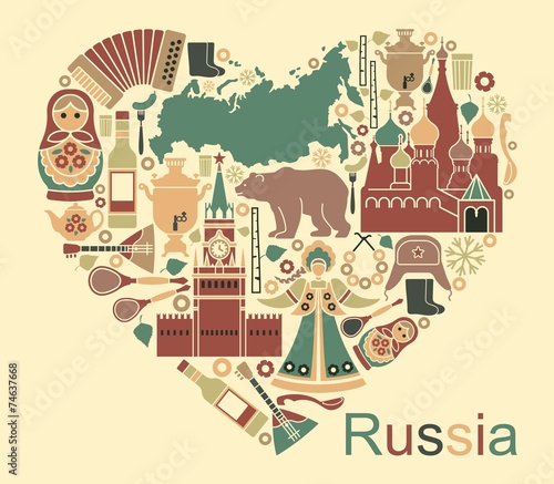 Symbols of Russia in the form of heart