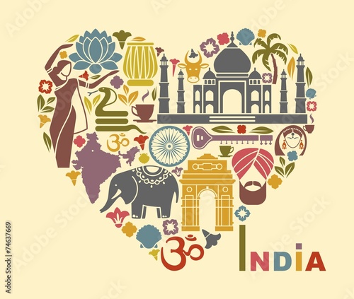 Symbols of India in the form of heart