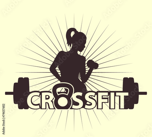 cross fit logo with girl vector illustration, eps10