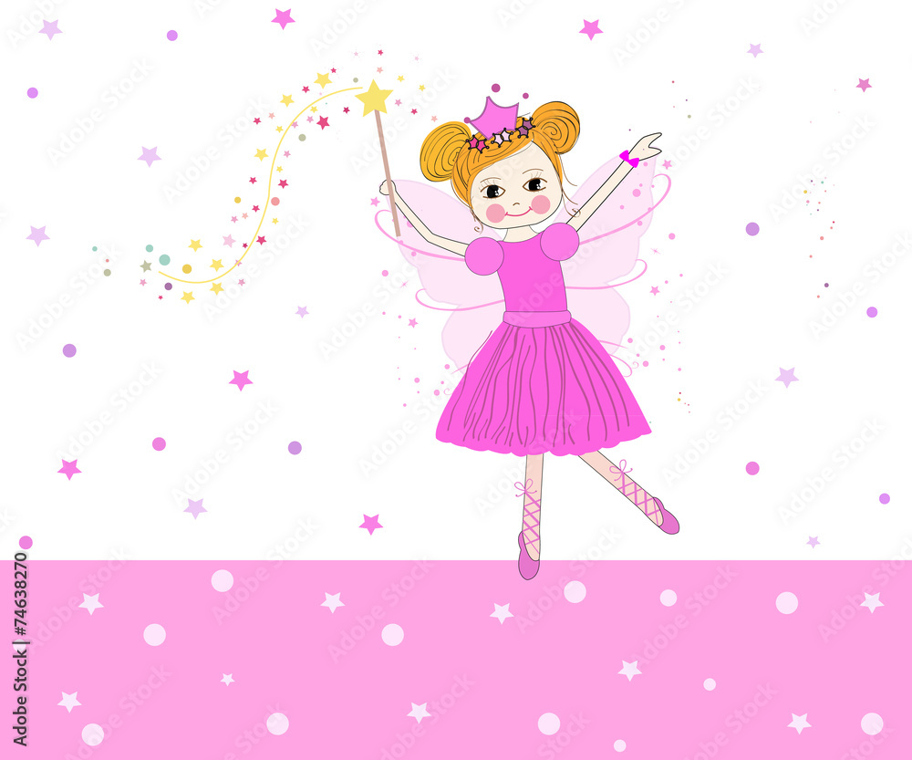 Lovely fairy tale vector with pink stars - obrazy, fototapety, plakaty 