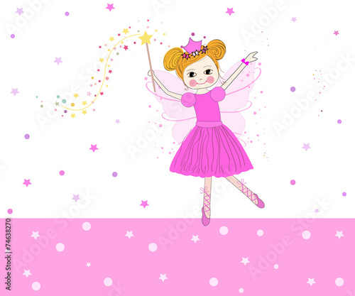 Lovely fairy tale vector with pink stars #74638270