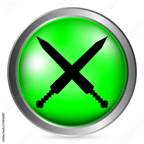 Crossed gladius swords button