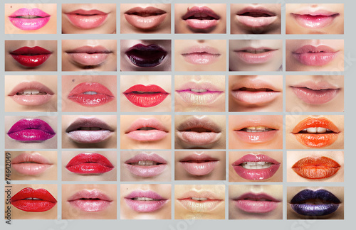 Lipstick. Great Variety of Women's Lips. Set of Colorful Mouths