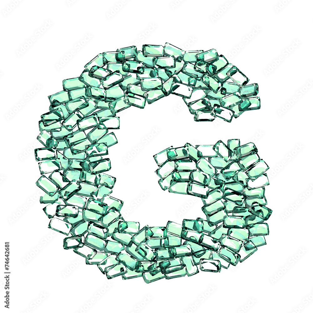 G lettera smeraldo verde gemme 3d, sfondo bianco G lettera smeraldo verde gemme 3d, sfondo bianco