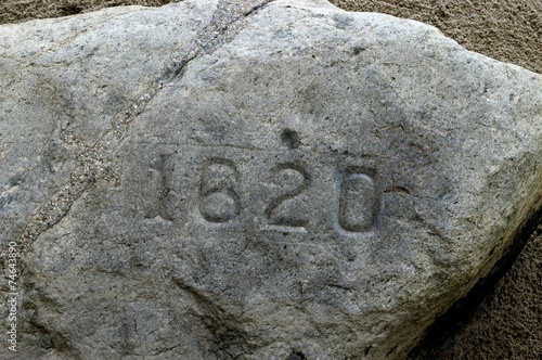 Plymouth Rock in Plymouth Bay, where the Pilgrims landed in 1620 photo
