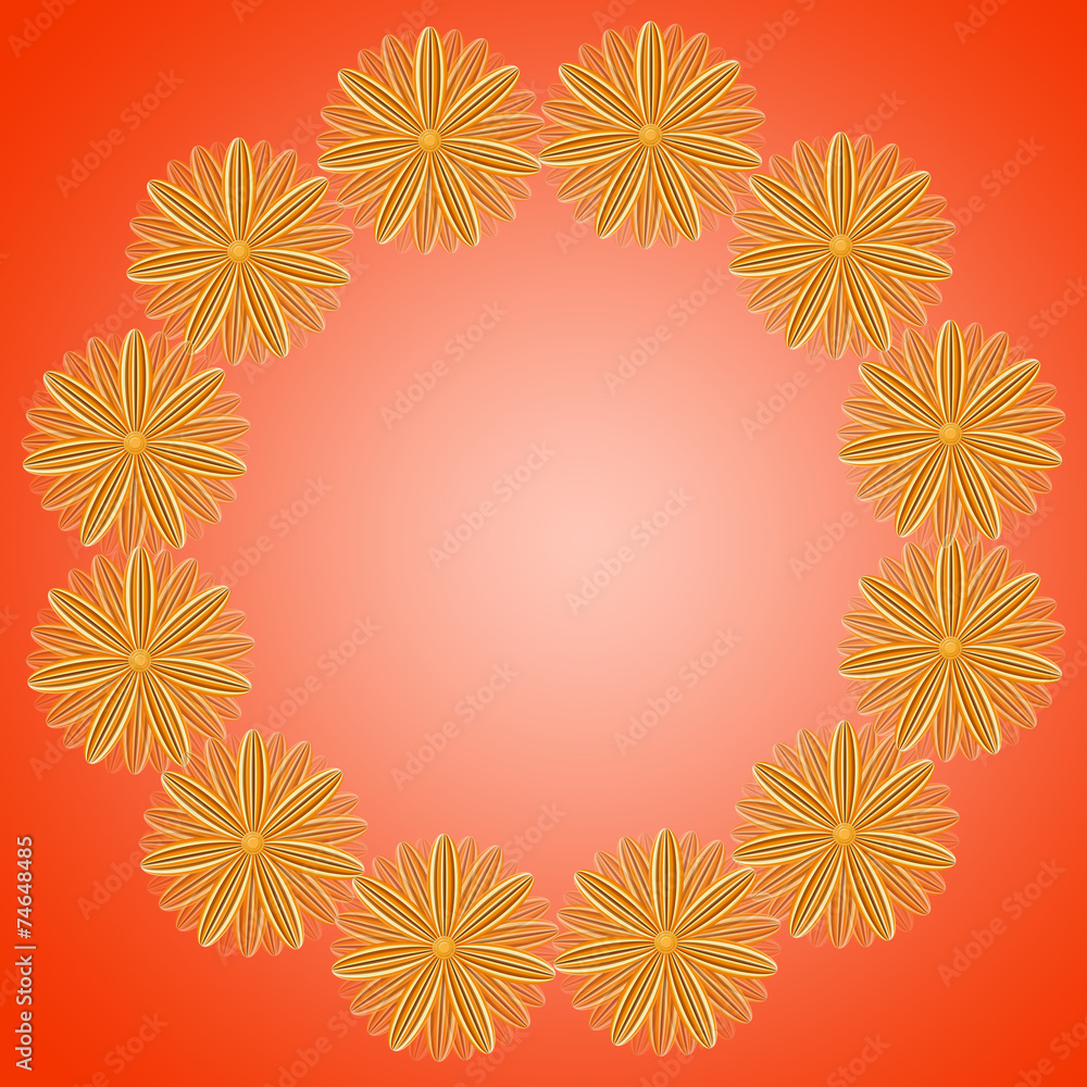 pattern from brown flowers on red gradient