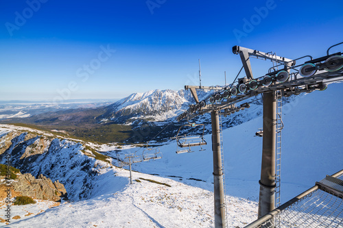 Ski lift on Kasprowy Wierch in Tatra mountains, Poland