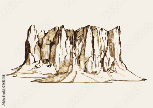 Sketch illustration of a rocky mountain