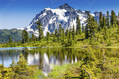 Fototapeta Naklejka Na Ścianę i Meble -  Picture Lake Evergreens Mount Shuksan Washington USA