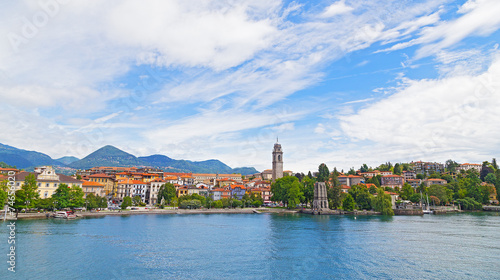 Scenic panorama of Northern Italy town on the lake