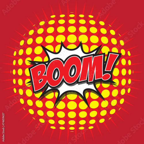 BOOM! wording in comic speech bubble in pop art style