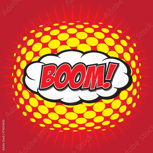 BOOM! wording in comic speech bubble in pop art style