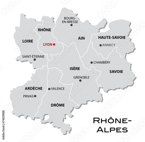 simple administrative map of Rhone-Alpes