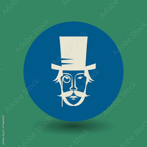 Vintage face with hat and mustache symbol, vector