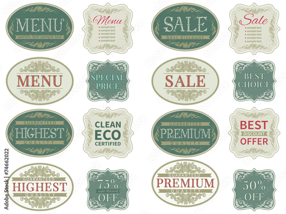 Vector set  of retro  labels and vintage  border