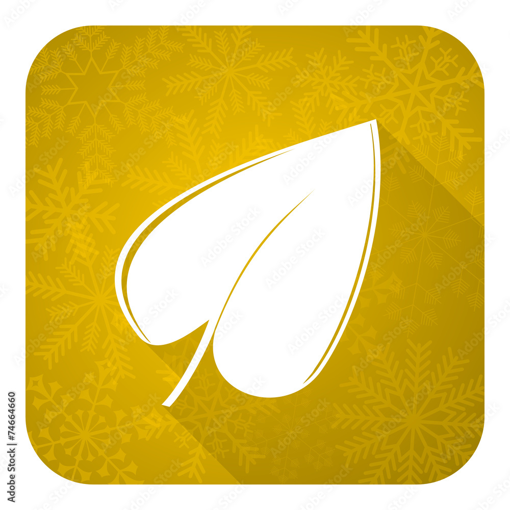 nature flat icon, gold christmas button, leaf symbol nature flat icon, gold christmas button, leaf symbol