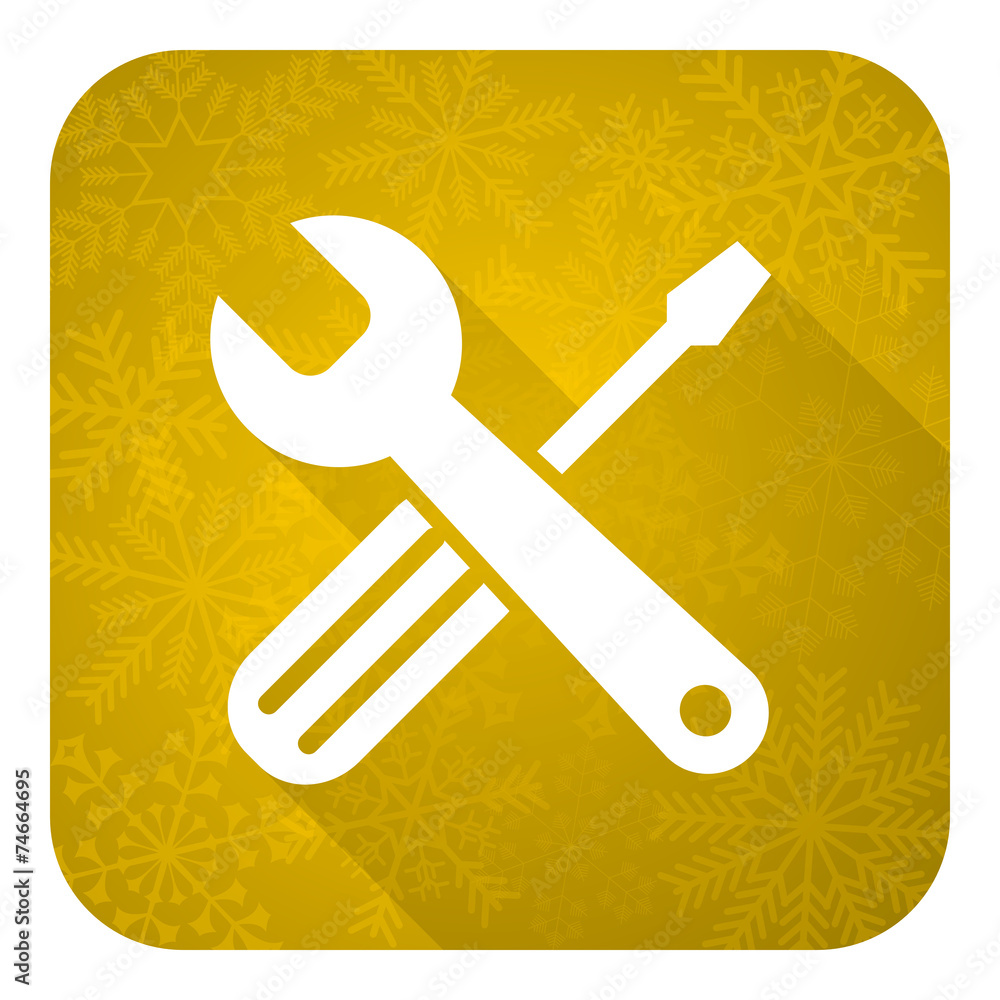 tools flat icon, gold christmas button, service sign tools flat icon, gold christmas button, service sign