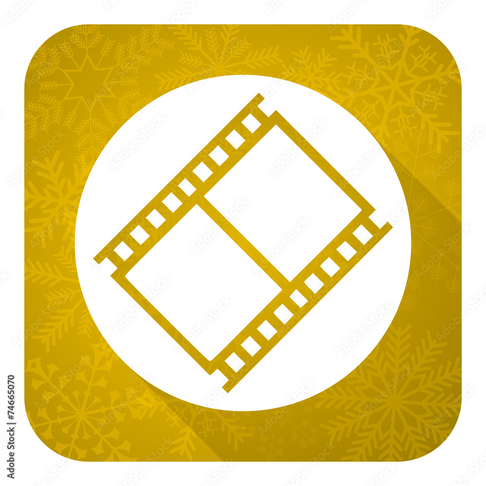 film flat icon, gold christmas button, movie sign, cinema symbol film flat icon, gold christmas button, movie sign, cinema symbol
