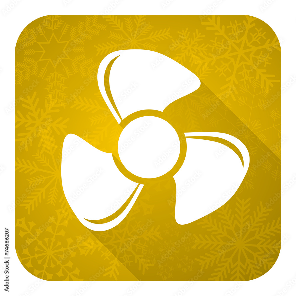 fan flat icon, gold christmas button fan flat icon, gold christmas button