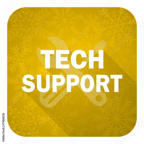 technical support flat icon, gold christmas button