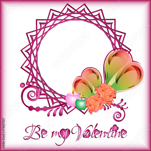 Greeting card with hearts on Valentine's day. February 14