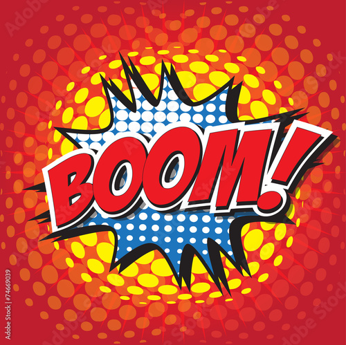 BOOM! wording in comic speech bubble in pop art style