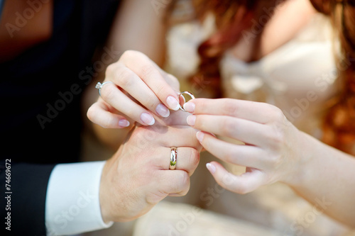 Bride and groom holding their wedding rings