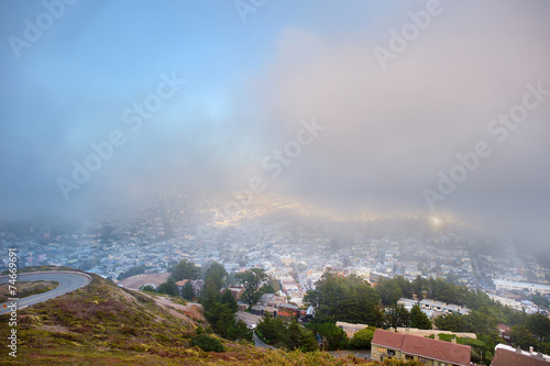 Beautiful misty view of downtown of San Francisco