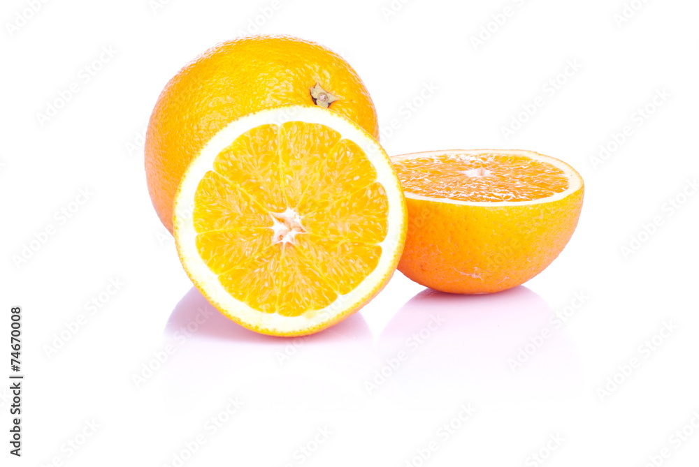 Fototapeta premium sliced ripe appetizing orange isolated on a white background wit
