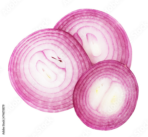 red onions on the white background