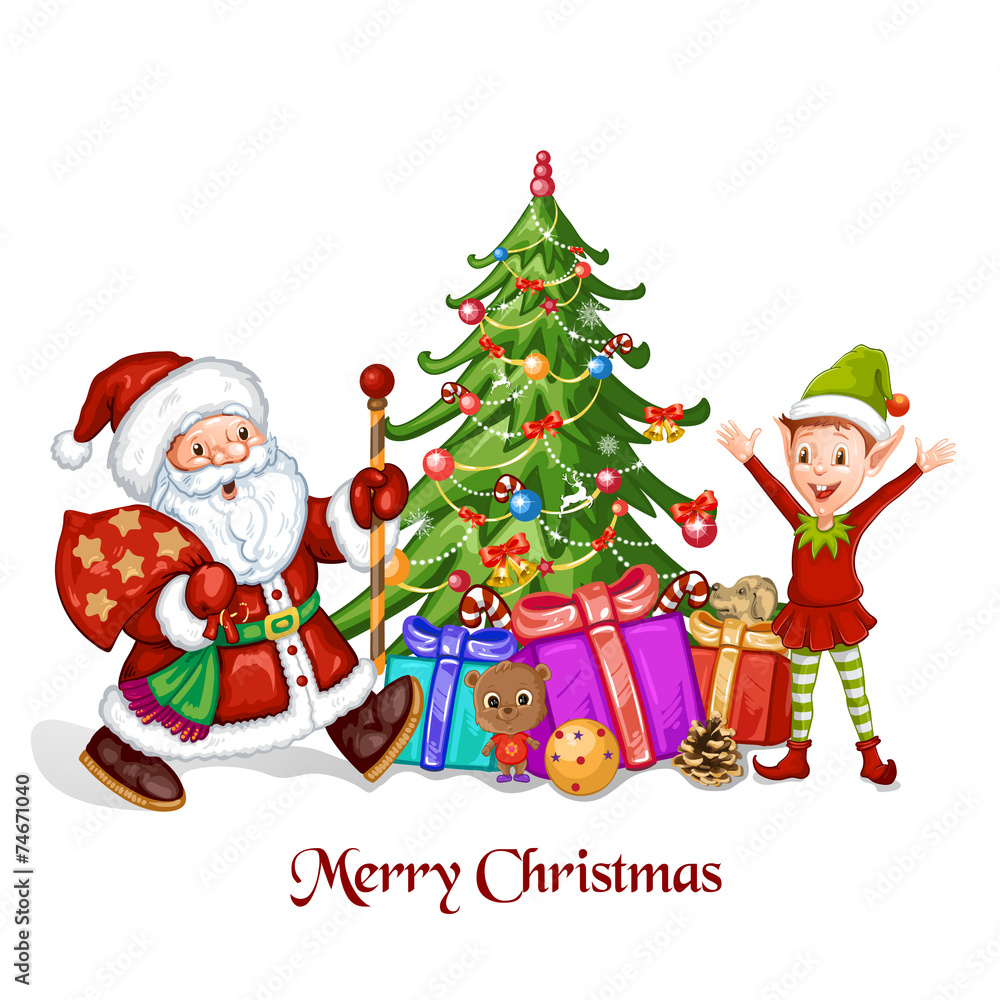 Christmas greeting with Santa Claus and elf Christmas greeting with Santa Claus and elf