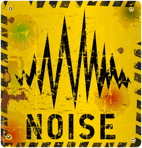 noise warning sign, grungy style, vector illustration