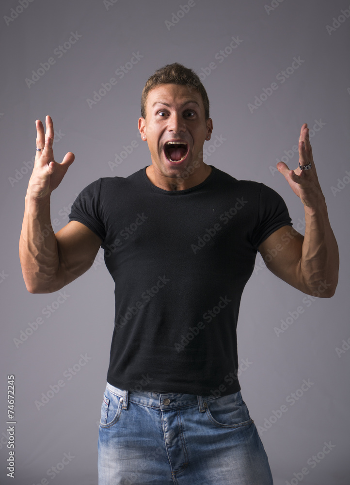 Successful surprised man shouting for joy Successful surprised man shouting for joy