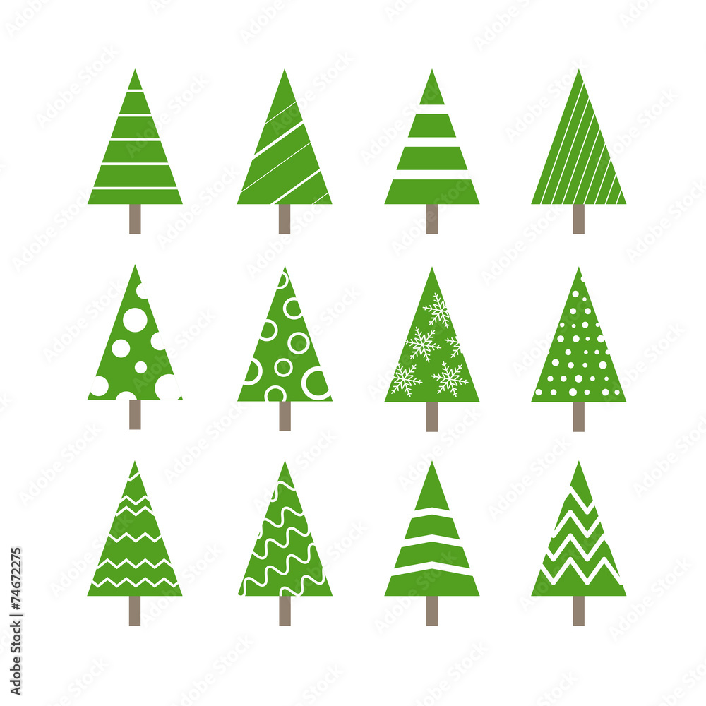 Obraz premium Abstract ornamented christmas trees collection. Design elements