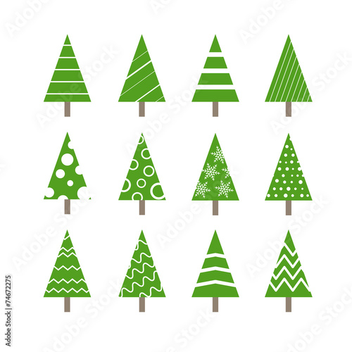 Abstract ornamented christmas trees collection. Design elements