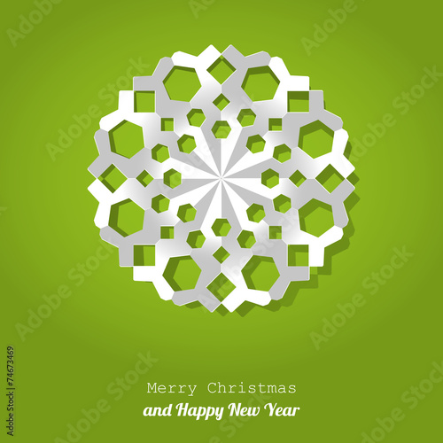 Vector white paper christmas snowflake background green