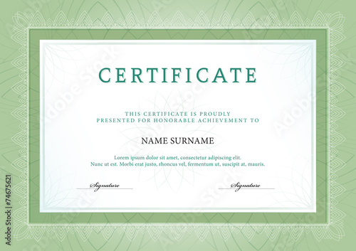 Vector illustration of green detailed certificate
