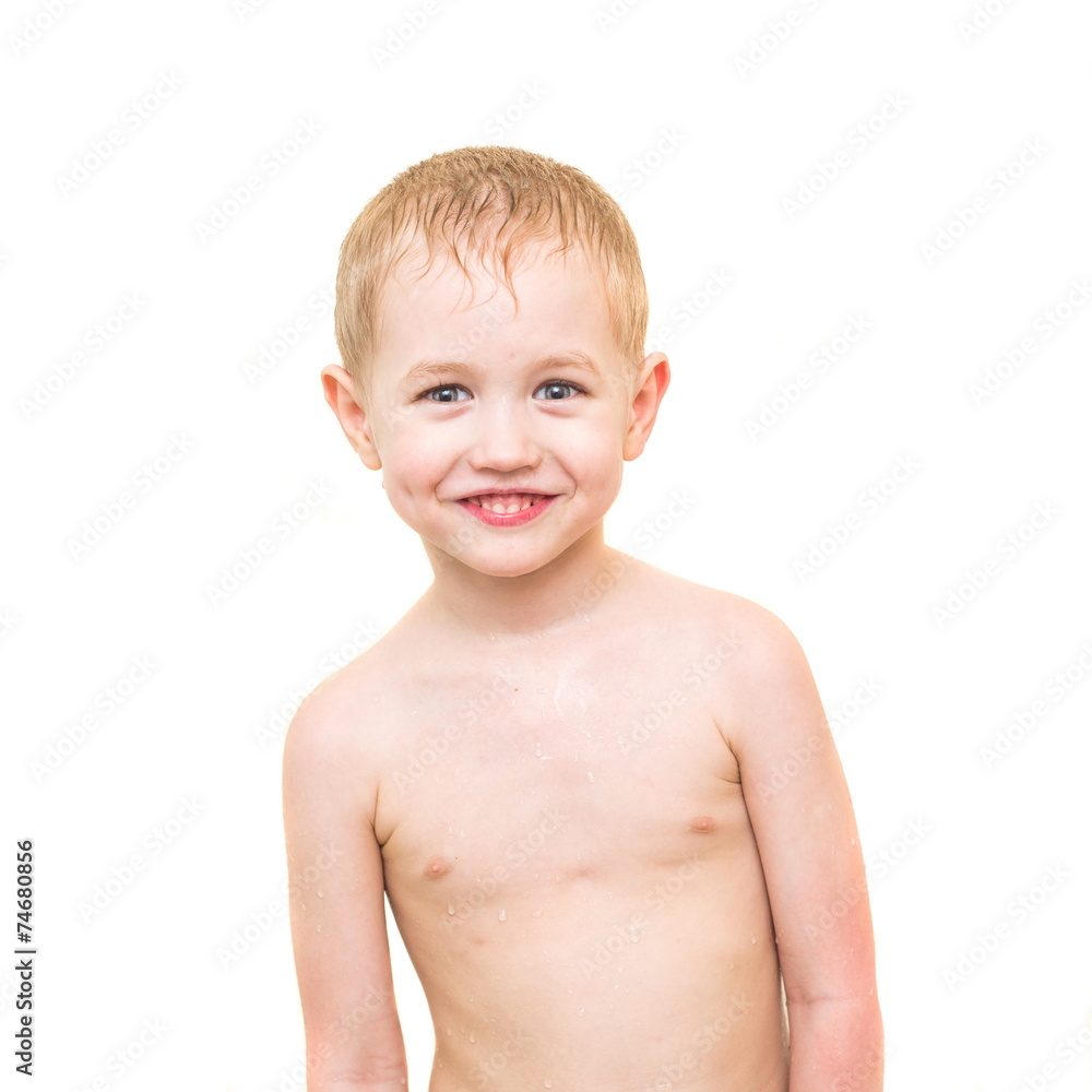 Beautiful little boy with a smile on her face isolated on white Beautiful little boy with a smile on her face isolated on white