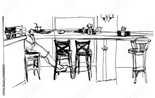 sketch of the interior cafe