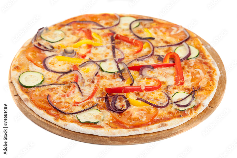 home made vegetable pizza on white home made vegetable pizza on white