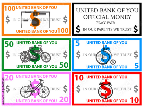 Dollars play money vector