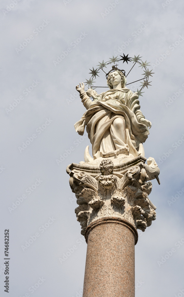 The statue Mary, mother of Christ, with starry halo in Lucca, The statue Mary, mother of Christ, with starry halo in Lucca,