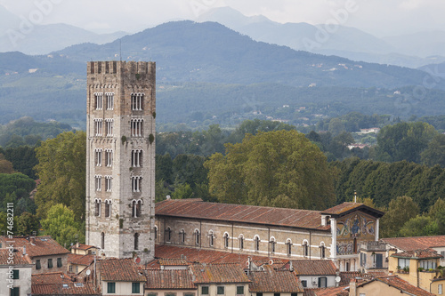 The San Frediano church tower in Lucca, Italy.