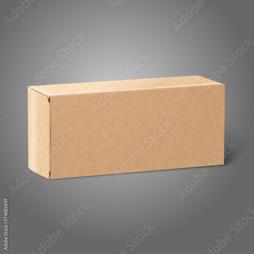 Realistic blank paper craft package box. Isolated on grey