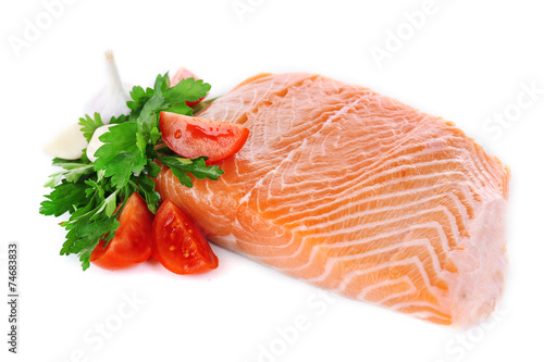 Fresh salmon with spices isolated on white