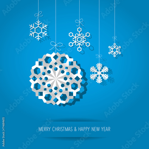 Vector white paper christmas snowflake thread background blue