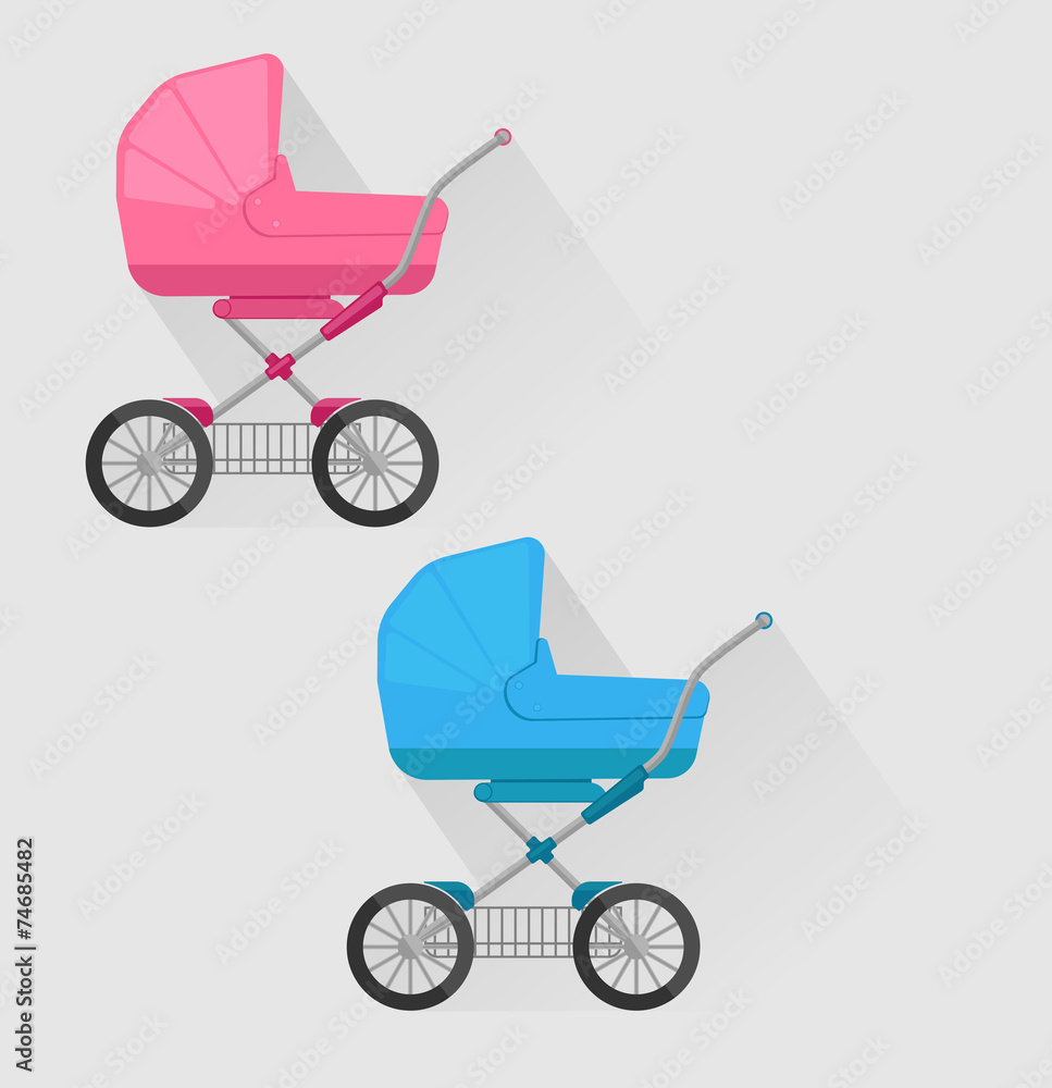 two isolated baby carriages in flat style two isolated baby carriages in flat style